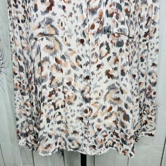 Bella Dahl Revolve Button Down Abstract Print Long Sleeve Shirt Hi-Low Sz L - Picture 3 of 9
